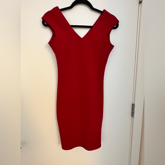 MANGO red ribbed bodycon knee length dress - Picture 1 of 4